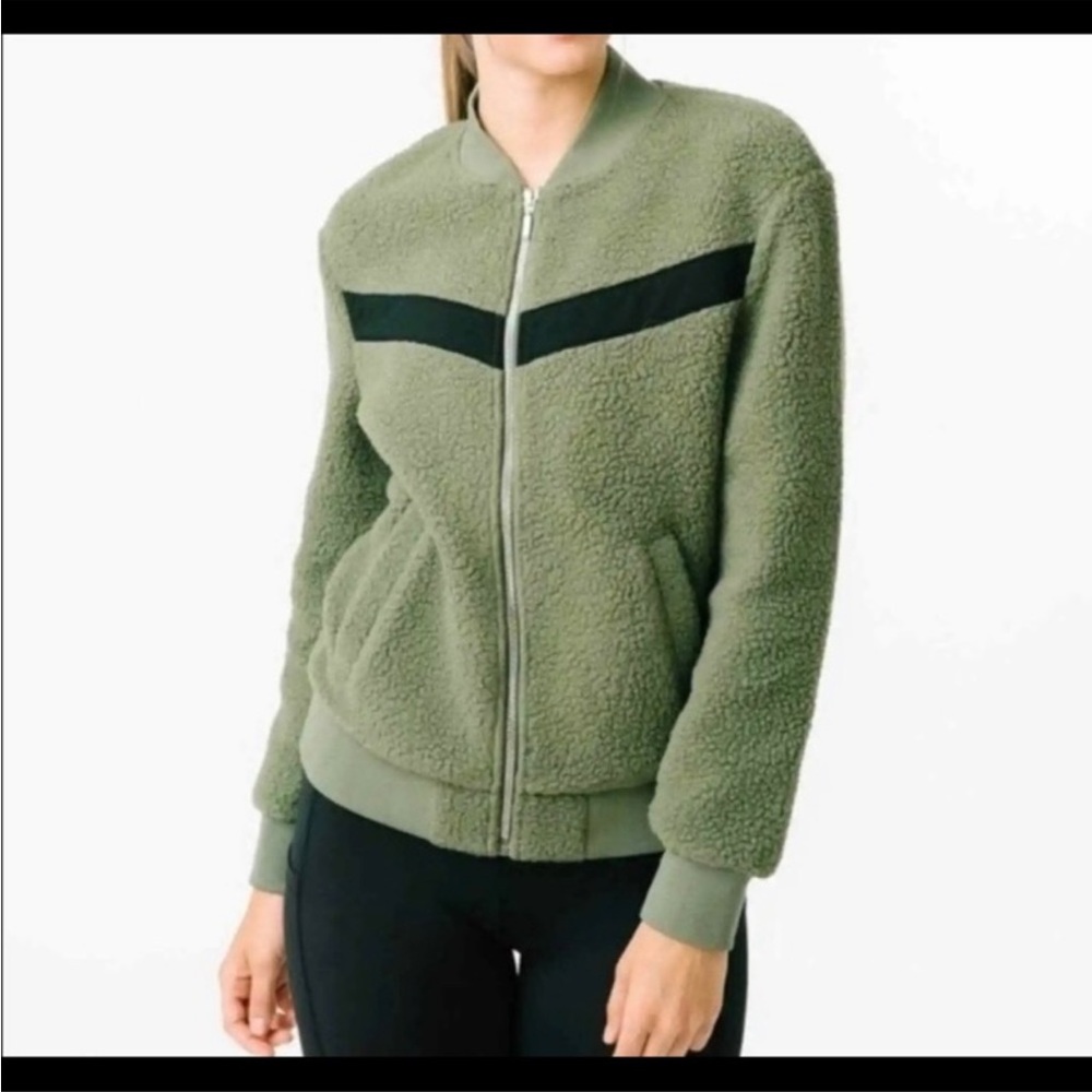Zyia Sherpa Bomber Zip jacket Army Green Size XXL Pockets Cuffs